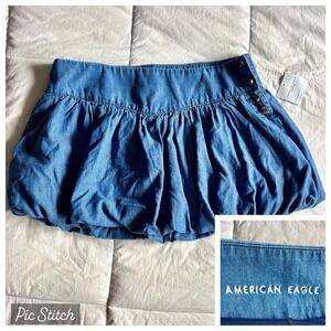 NWT American Eagle Denim Bubble Mini Skort Skirt Women's 10 Blue Bubblecore Doll